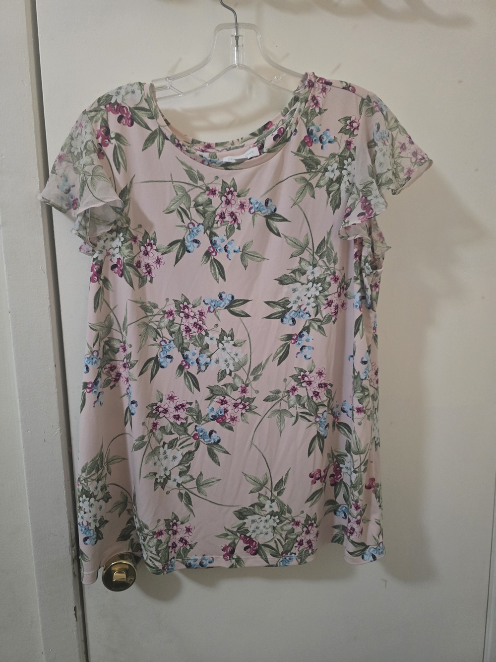 Charter Club Plus Size 0X Pink Floral Flutter Sleeve Blouse Top